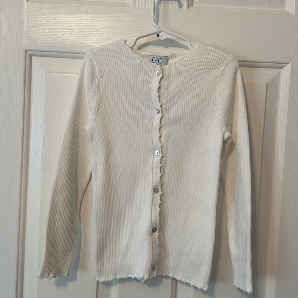 🆕🎀C de C Girls White Cardigan NWT Light Weight Botton Front 100% Cotton NEW